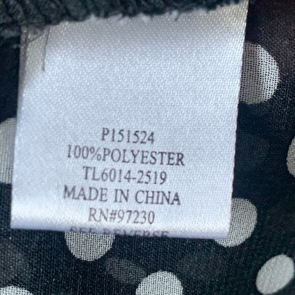 Almost Famous Black with White Polka Dot Sheer Sleeveless Blouse Tie Neck Size S - Picture 9 of 11